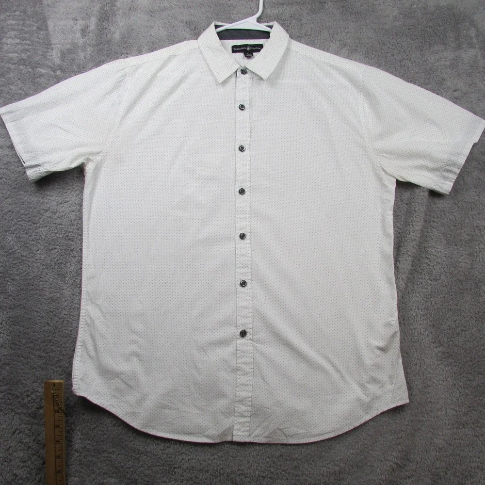 Beverly Hills Polo Club Shirt Mens Large White‎ Polka Dot Short Sleeve Button